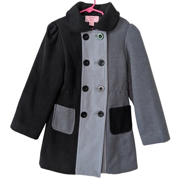 Copper Key Girls Black & Gray Colorblock Double Breasted Lined Pea Coat 6/6X - Picture 1 of 9